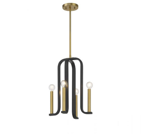 Archway 4-Light Pendant in Matte Black with Warm Brass Accents